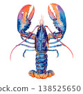 Watercolor blue and orange lobster animal clip art illustration isolated on white background 138525650