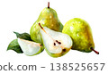 Watercolor fresh green pears and sliced pear clip art illustration isolated on white background 138525657