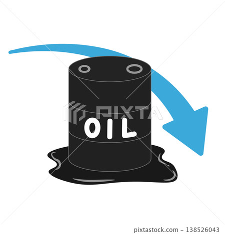 圖示：原油價格下跌、重油桶和藍色箭頭。 138526043