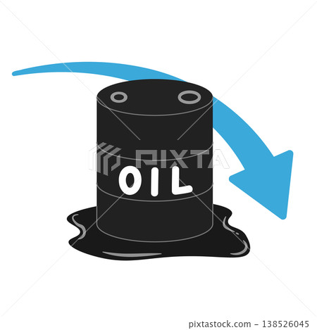 一幅沒有主要輪廓的油桶和藍色向下箭頭的圖畫,描繪了原油價格的急劇下跌。 一幅沒有主要輪廓的油桶和藍色向下箭頭的圖畫,描繪了原油價格的急劇下跌。 138526045