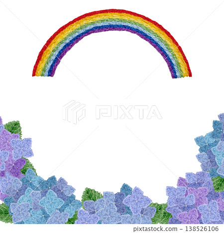 【繡球花與彩虹邊框】手工刺繡插畫材質 【繡球花與彩虹邊框】手工刺繡插畫材質 138526106