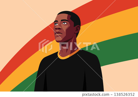 Black History Month celebration with with Young African American Man Looking Up. Illustration, banner. Black History Month celebration with with Young African American Man Looking Up. Illustration, banner. 138526352