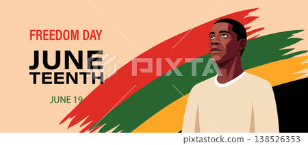 Juneteenth Freedom Day celebration with with Young African American Man Looking Up. Illustration, banner. 138526353