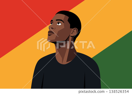 Black History Month celebration with with Young African American Man Looking Up. Illustration, banner. 138526354