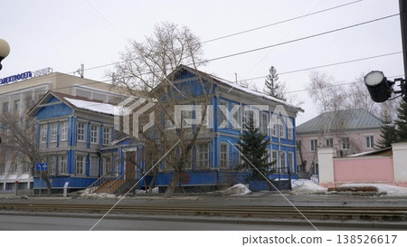 March 22 2026 Barnaul Russia Main Drafting Office of Altai Mining District covered in snow cold early spring cityscape urban architecture and winter atmosphere. March 22 2026 Barnaul Russia Main Drafting Office of Altai Mining District covered in snow cold early spring cityscape urban architecture and winter atmosphere. 138526617