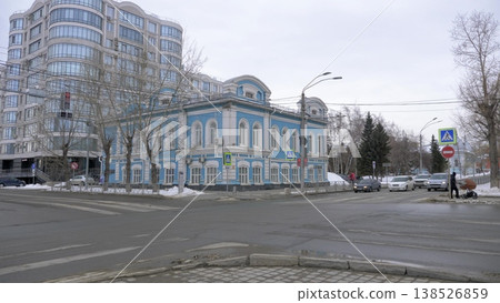 March 22 2026 Barnaul Russia Civil Registry Office Marriage Palace building covered in snow cold early spring cityscape urban architecture and winter atmosphere. 138526859