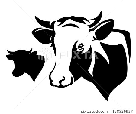 milk cow head black and white portrait and silhouette design milk cow head black and white portrait and silhouette design 138526937