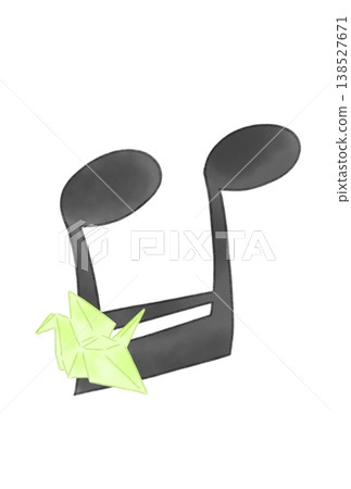 一個音符，上面附有一張摺紙鶴 138527671