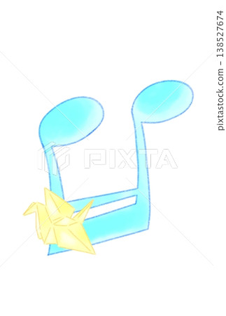 A musical note with an origami crane attached A musical note with an origami crane attached 138527674