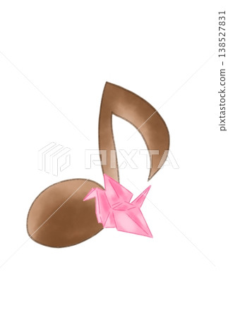 A musical note with an origami crane attached A musical note with an origami crane attached 138527831