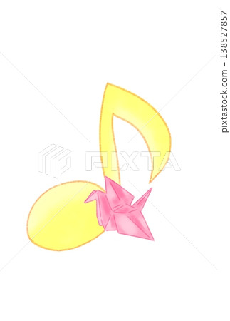 A musical note with an origami crane attached A musical note with an origami crane attached 138527857