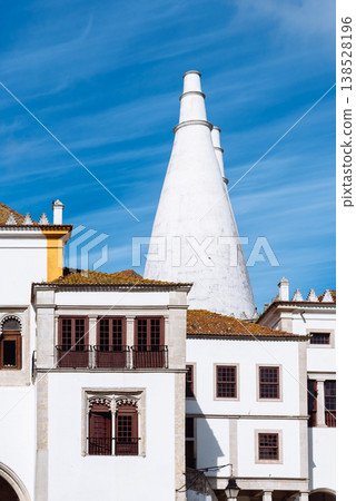 Sintra chimneys and architecture against a bright blue sky 138528196
