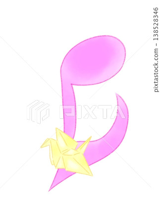 A musical note with an origami crane attached 138528346