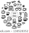 Cute doodle cartoon coffee shop icons. Outline hand drawn for coffee and bakery for cafe menu 138528352