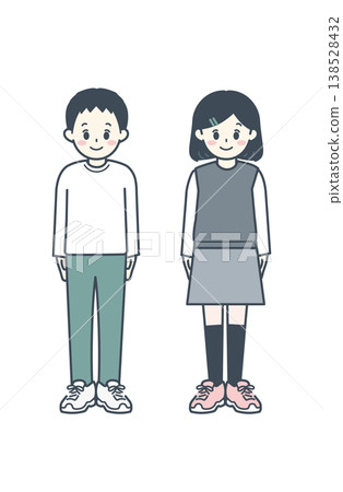 一組描繪小學生(高年級)男孩和女孩的簡單插圖,展現了他們的成長和站姿。 一組描繪小學生(高年級)男孩和女孩的簡單插圖,展現了他們的成長和站姿。 138528432