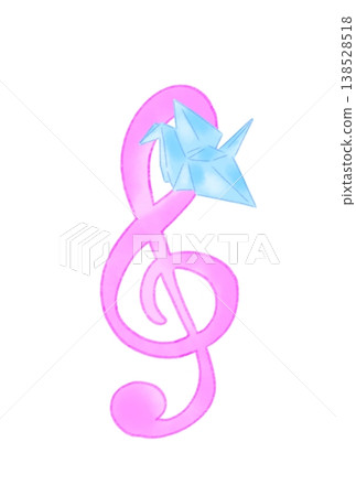 A musical note with an origami crane attached A musical note with an origami crane attached 138528518