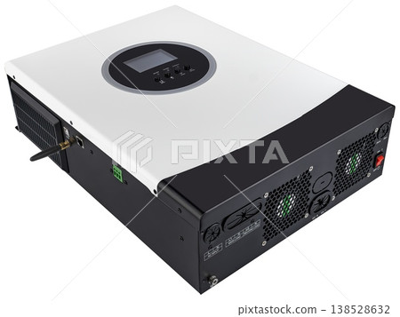 Inverter for alternative energy at home with battery backup, on a white background with a drop-back 138528632