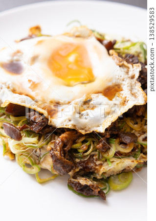Delicious Kujo green onion and beef tendon okonomiyaki 138529583