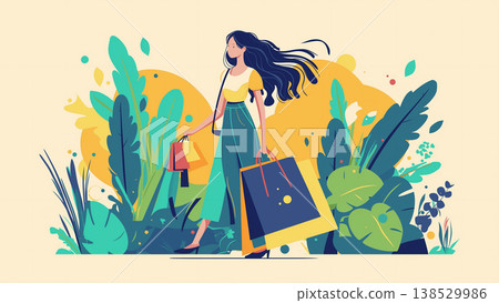 女人購物,扁平化設計插圖 女人購物,扁平化設計插圖 138529986