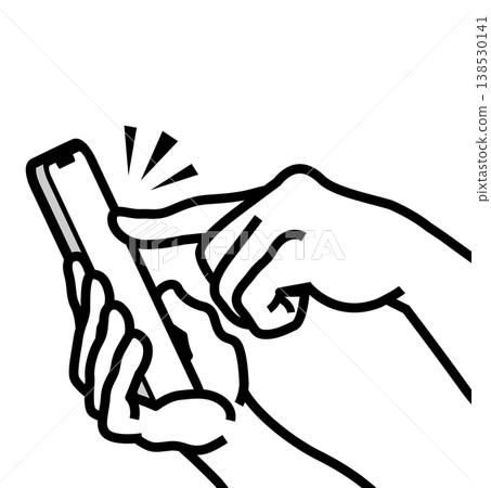 雙手操作智慧型手機的特寫；食指線條畫剪貼畫。 138530141
