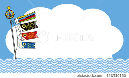 鯉魚飄帶和波浪圖案對話框邊框 - 兒童節橫幅 138530160