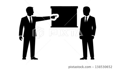 一位商人的剪影,他正指著白板 一位商人的剪影,他正指著白板 138530652