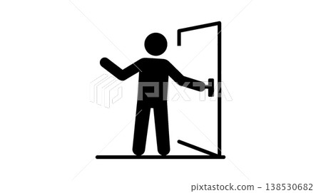 Silhouette icon of a person opening a door Silhouette icon of a person opening a door 138530682