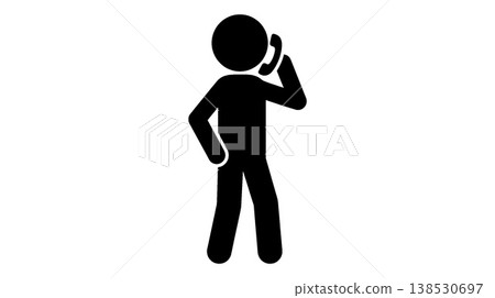 一個簡筆畫小人正在打電話的象形圖。 138530697
