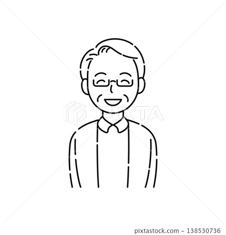 一幅簡單的線條畫,畫的是一位戴著眼鏡、微笑的老者,他的眼睛也在微笑。 一幅簡單的線條畫,畫的是一位戴著眼鏡、微笑的老者,他的眼睛也在微笑。 138530736
