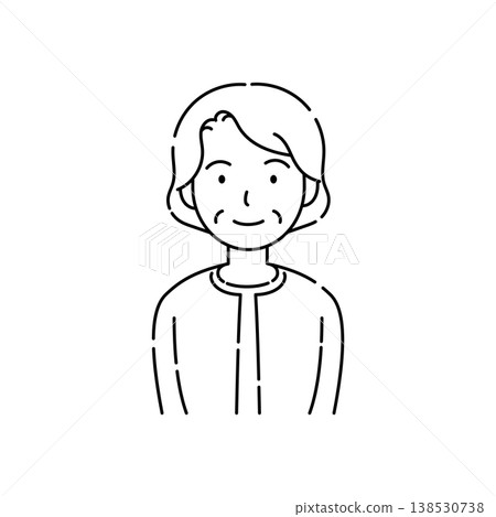 一幅線條簡潔的插畫,描繪了一位面帶溫柔微笑的老婦人。 一幅線條簡潔的插畫,描繪了一位面帶溫柔微笑的老婦人。 138530738