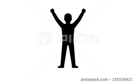 Silhouette of a person with both arms raised high Silhouette of a person with both arms raised high 138530921