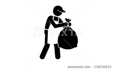 Pictogram of a person holding a garbage bag Pictogram of a person holding a garbage bag 138530933