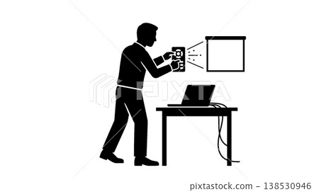 A person giving a presentation using a projector. A person giving a presentation using a projector. 138530946