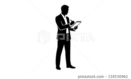 一位商人正在筆記本上做筆記的剪影 138530962