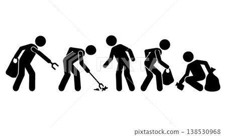 撿垃圾的人的剪影圖標 138530968