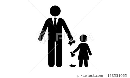 一位家長和孩子亂丟垃圾 138531065