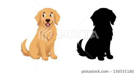 Happy golden retriever dog and silhouette for children brain game Happy golden retriever dog and silhouette for children brain game 138531180