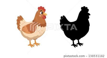 Red cartoon hen and its silhouette for children matching game Red cartoon hen and its silhouette for children matching game 138531182