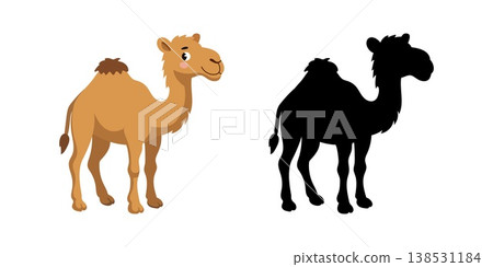 Friendly cartoon camel and silhouette for children developing game 138531184
