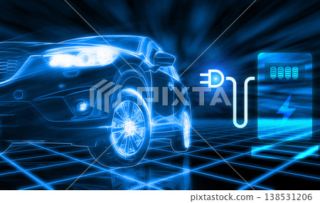 EV car in futuristic vehicle concept. Electric car charging station and battery level icon. Future transportation. Futuristic autonomous car. Driverless autonomous vehicle. Self-driving car technology EV car in futuristic vehicle concept. Electric car charging station and battery level icon. Future transportation. Futuristic autonomous car. Driverless autonomous vehicle. Self-driving car technology 138531206