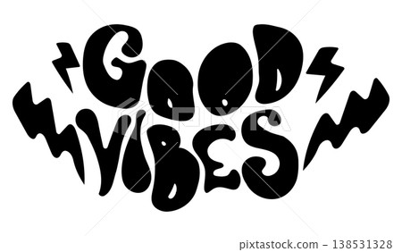 Black and white Good Vibes graffiti bubble lettering silhouette Black and white Good Vibes graffiti bubble lettering silhouette 138531328