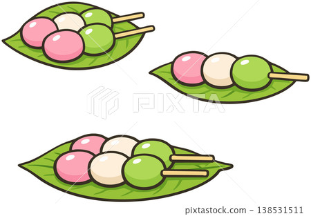 Botchan Dango on Bamboo Leaves Japanese Three Color Sweet Dumplings Botchan Dango on Bamboo Leaves Japanese Three Color Sweet Dumplings 138531511