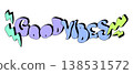Graffiti bubble lettering Good Vibes with black outline and shadow 138531572