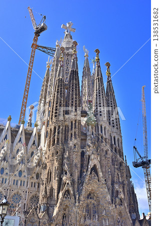 The Sagrada Familia with a cross installed. The Sagrada Familia with a cross installed. 138531682
