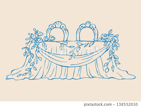 Hand drawn line festive wedding table with flowers Hand drawn line festive wedding table with flowers 138532010