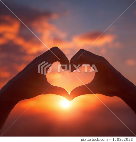 heart shape, hands, sunset 138532038