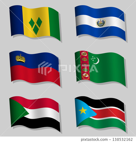 Vector set of wavy flags with flagpoles Vector set of wavy flags with flagpoles 138532162
