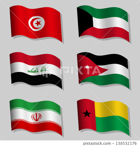 Collection of wavy flags with flagpoles Collection of wavy flags with flagpoles 138532176