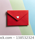 red hand made paper envelope with white heart, generative ai 138532324