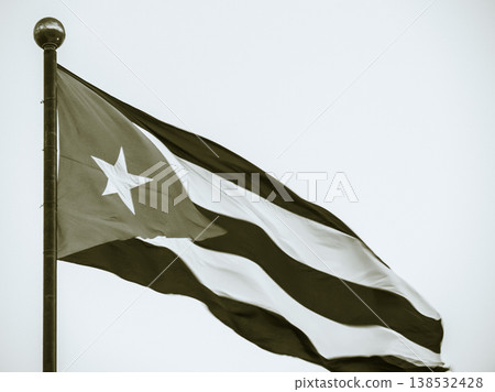 Cuba Flag Waving on flagpole, black and white Cuba Flag Waving on flagpole, black and white 138532428